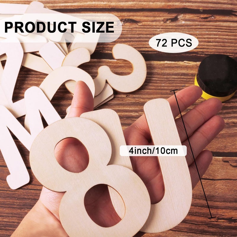 Focal20 Wooden Letters 4 Inch for Crafts Small Wood Letters 4 Inch Unfinished Wooden Alphabet Letters and Wooden Numbers for DIY Wall Decor Learning Spelling Birthday Party Home Decoration 72 Pcs - Image 2